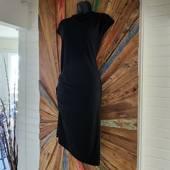 By Malene Birger side drape/ruching hi-lo black t-shirt Dress Sz M - Picture 2 of 11